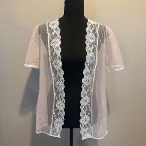 Frederick's of Hollywood Sheer Lace Chemise - Pink and White